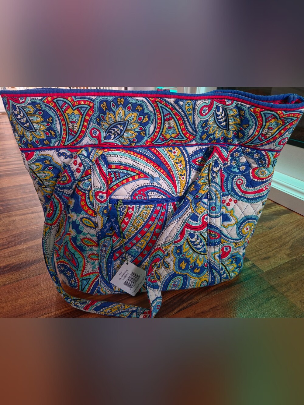 Vera Bradley Blue Marina Paisley Quilted Shoulder Large Tote